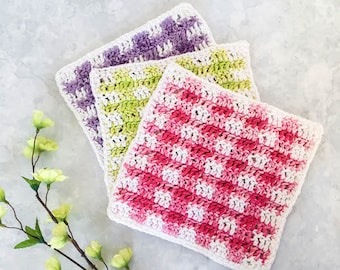 Spring Gingham Dishcloth Crochet Pattern PDF Printable Washcloth for Modern Spring and Summer Decor