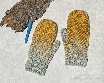 Candied Ginger Mittens Crochet Pattern PDF Printable Modern V-Stitch Adult Mittens