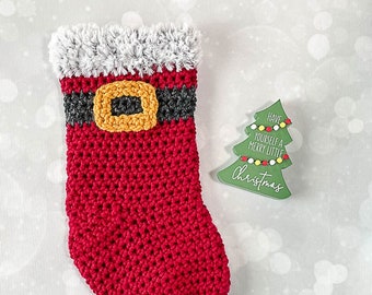 Santa Inspired Christmas Crochet Stocking Pattern PDF Printable Download Decor