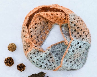 Crochet Granny Square Infinity Scarf Pattern PDF Printable DIGITAL Download One Skein