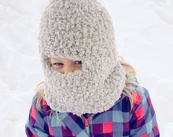 Crochet Sherpa Balaclava Hood for Children and Adults PDF Pattern PRINTABLE made with fleece yarn