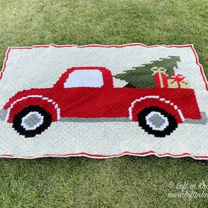 Vintage Red Truck with Christmas Tree C2C Crochet Blanket PATTERN DOWNLOAD with Written Color Changes and Pixel Chart image 4