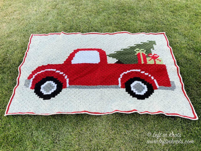 Vintage Red Truck with Christmas Tree C2C Crochet Blanket PATTERN DOWNLOAD with Written Color Changes and Pixel Chart image 4