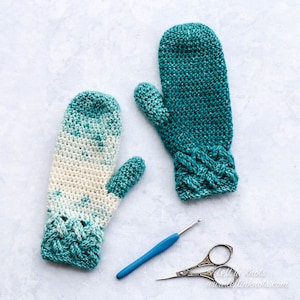 Celtic Winters Mittens Crochet Pattern PDF Printable Modern Celtic Weave Cable made with Scarfie