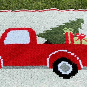 Vintage Red Truck with Christmas Tree C2C Crochet Blanket PATTERN DOWNLOAD with Written Color Changes and Pixel Chart image 2