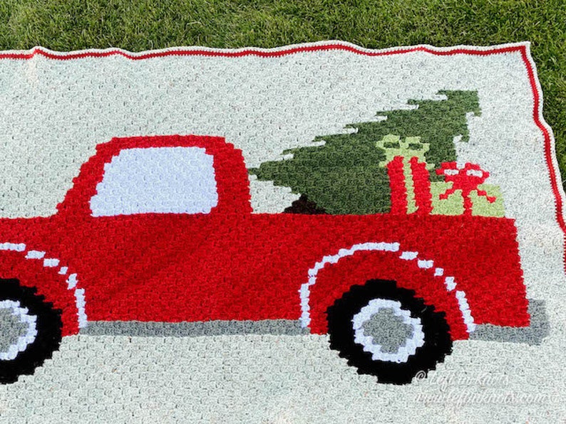 Vintage Red Truck with Christmas Tree C2C Crochet Blanket PATTERN DOWNLOAD with Written Color Changes and Pixel Chart image 2