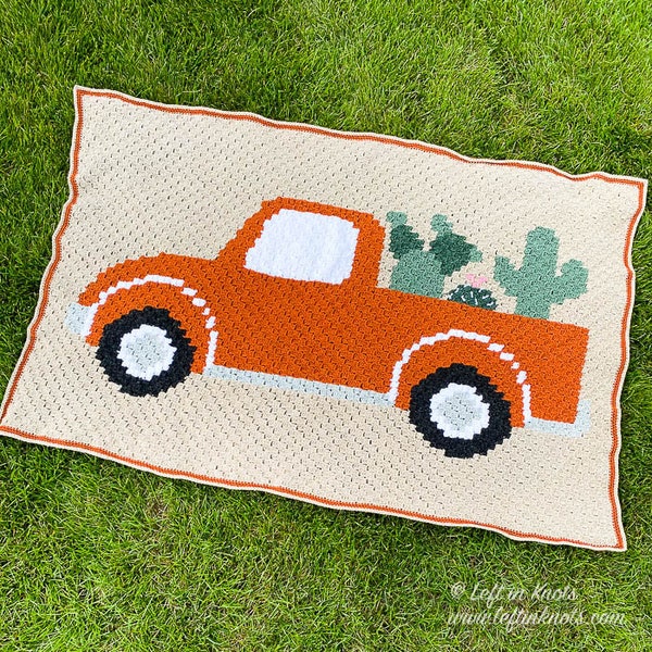 Vintage Truck with Southwest Cactus C2C Crochet Blanket PATTERN DOWNLOAD with Written Color Changes and Pixel Chart