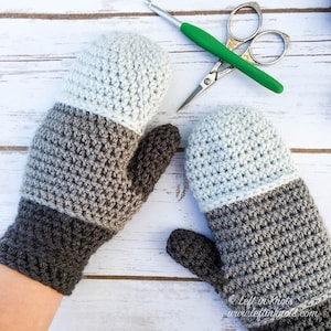 Crochet Colorblock Mittens Pattern PDF Modern Printable Color Block
