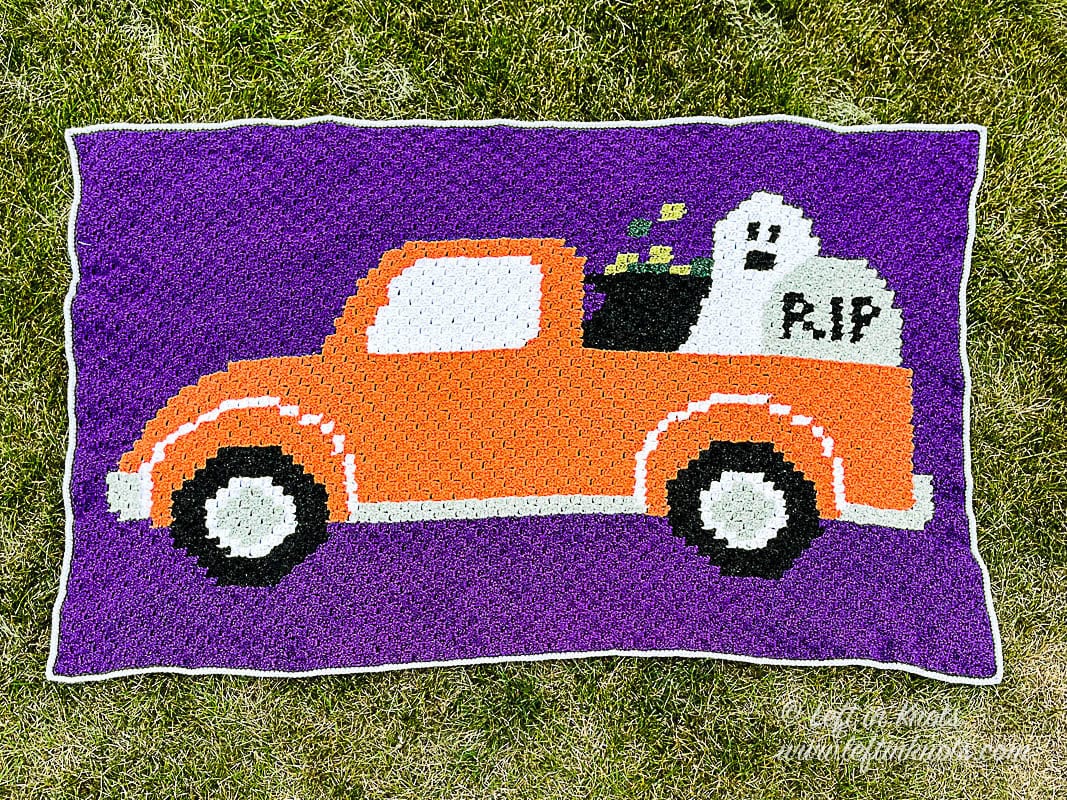 36 Crochet Pixel Charts with Tapestries, Blankets, Pillows, and Graphs 9 Vintage Halloween Truck C2C Crochet Blanket