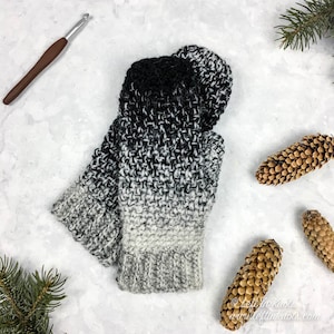Modello PDF per biscotti e guanti color crema all&#39;uncinetto, moderno stampabile, Ombre Scarfie Moss Stitch