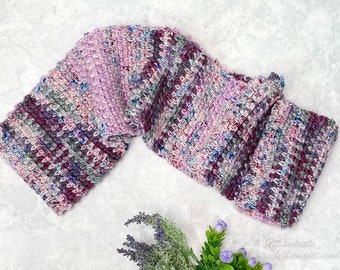 Faded Stripe Infinity Scarf Crochet PATTERN PDF Printable Moss Stitch Scarf made with Hand Dyed Yarn