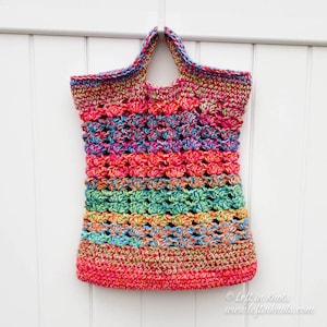 Rainbow Reusable Market Bag Crochet Pattern PDF Printable Download using the Iris Stitch