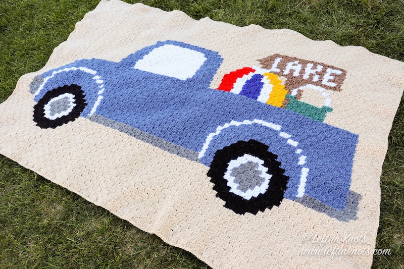 36 Crochet Pixel Charts with Tapestries, Blankets, Pillows, and Graphs 6 Vintage Truck with Beach Ball and Lake Sign C2C Crochet