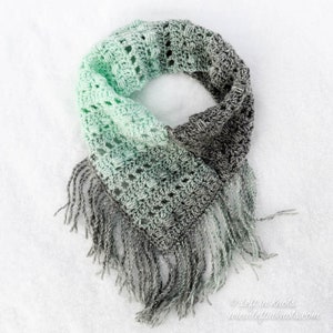 Mint Twist Crochet Scarf Pattern PDF Printable Download Bandana Scarf Cowl with fringe image 5