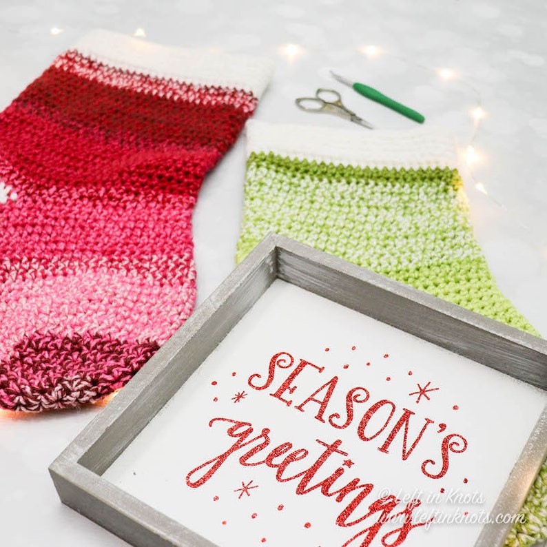 Crochet Holly Jolly Christmas Stocking PATTERN PDF Printable Download in two sizes image 2