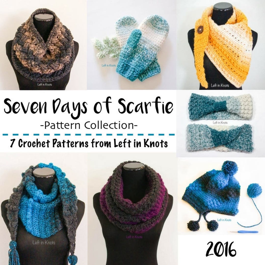 Seven Crochet Patterns Bundle Seven Days of Scarfie PDF Download Scarf