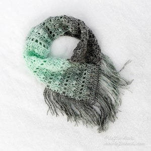 Mint Twist Crochet Scarf Pattern PDF Printable Download Bandana Scarf Cowl with fringe image 4