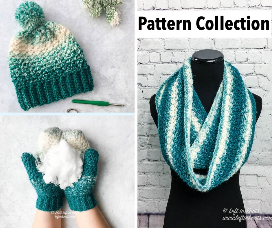 Crochet Snowball Pattern Collection: Three Modern and Easy Crochet Patterns  Using Lion Brand Scarfie Yarn Infinity Scarf Slouchy Hat Mittens 