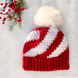 Sweet Swirl Beanie Crochet Pattern PDF Printable Download peppermint candy cane hat
