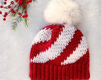 Sweet Swirl Beanie Crochet Pattern PDF Printable Download peppermint candy cane hat