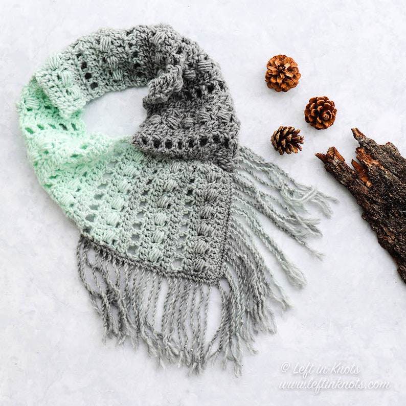 Mint Twist Crochet Scarf Pattern PDF Printable Download Bandana Scarf Cowl with fringe image 1