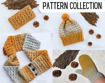 Candied Ginger Crochet Pattern Collection: Four Modern Crochet Patterns PDF Download Scarf, Mittens, Beanie, Ear Warmer