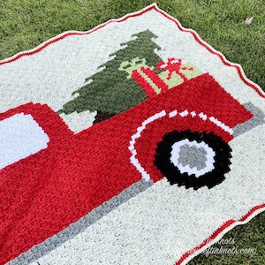 Vintage Red Truck with Christmas Tree C2C Crochet Blanket PATTERN DOWNLOAD with Written Color Changes and Pixel Chart image 5