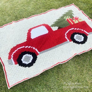 Vintage Red Truck with Christmas Tree C2C Crochet Blanket PATTERN DOWNLOAD with Written Color Changes and Pixel Chart image 3