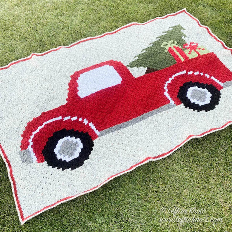 Vintage Red Truck With Christmas Tree C2C Crochet Blanket Etsy