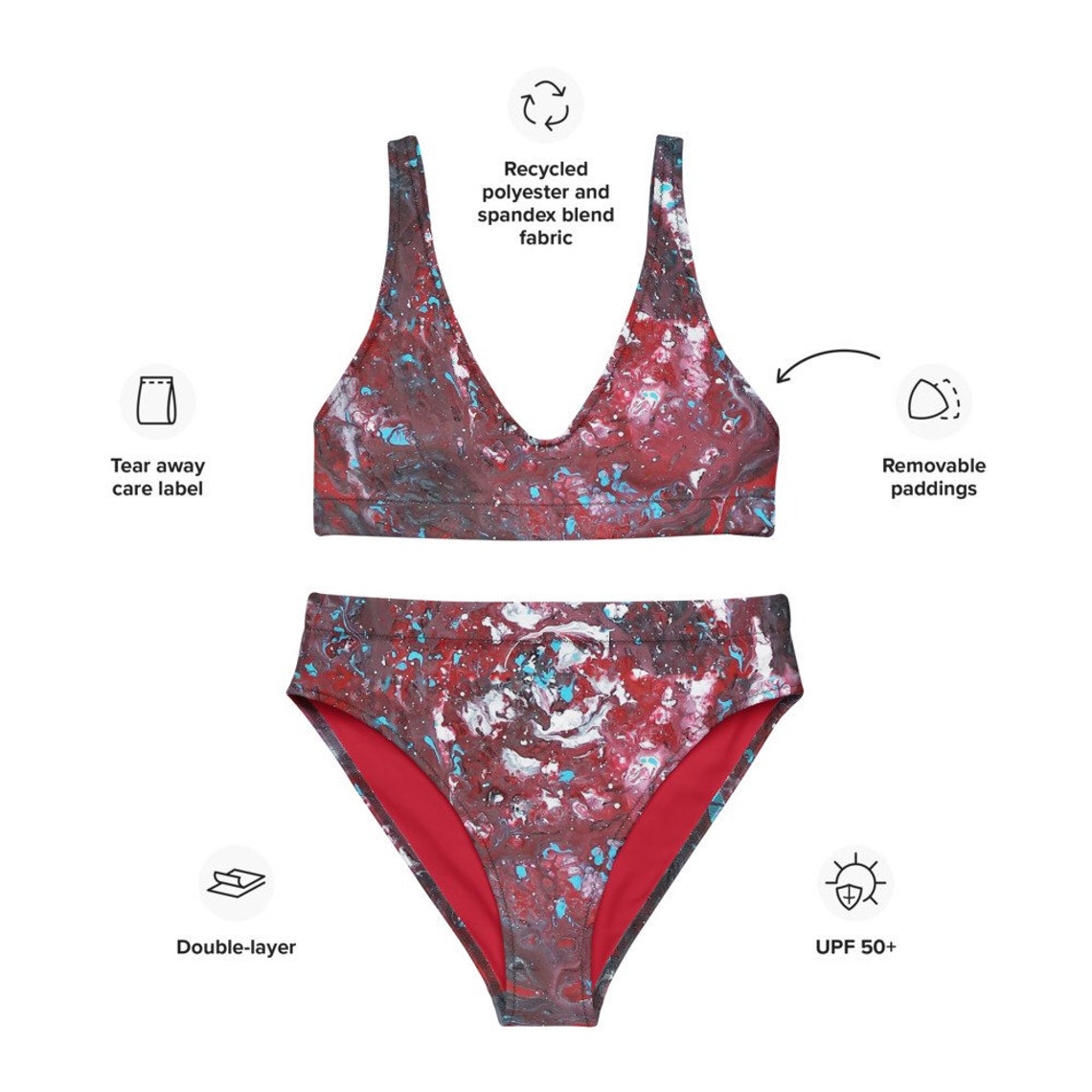Recycled high waist bikini Womens swimwear tropical beach | Etsy
