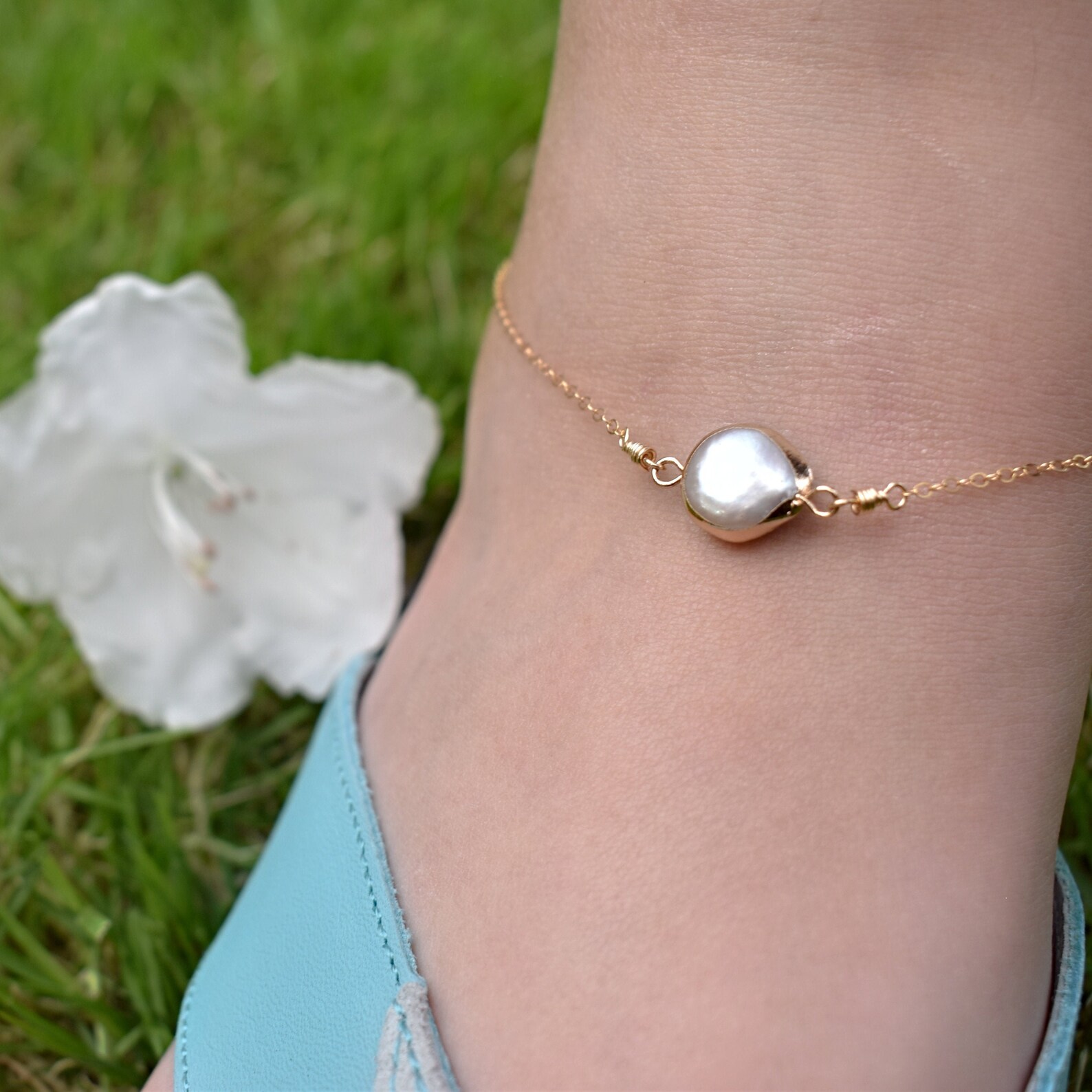 Handmade pearl anklet Single pearl gold ankle bracelet Etsy