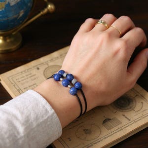 Blue Lapis discipline skin picking thin fidget bracelet for adults  Snap Stretch armband Habits reversal Calming distracting Gift for friend
