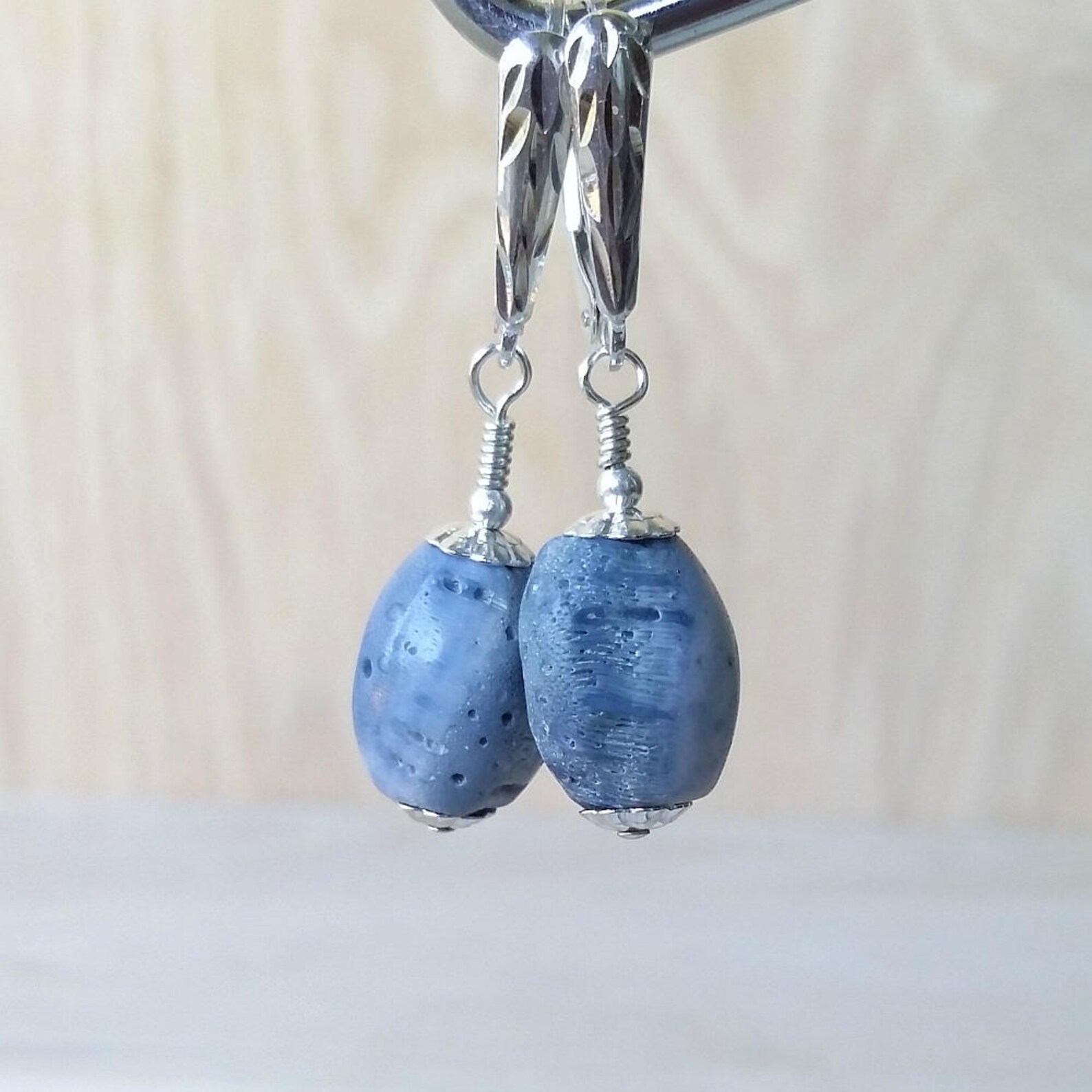 Blue Coral Jewelry Sterling Silver Sponge Coral Dangle Earrings Natural