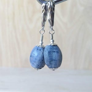 Blue coral jewelry Sterling silver sponge coral dangle earrings Natural blue coral Raw coral jewelry Birthday jewelry Blue earring for wife image 3