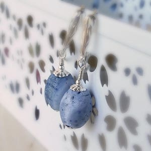 Blue coral jewelry Sterling silver sponge coral dangle earrings Natural blue coral Raw coral jewelry Birthday jewelry Blue earring for wife image 6
