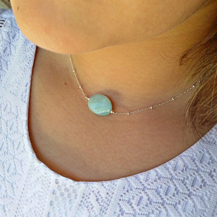 Amazonite Necklace Silver Single Stone 