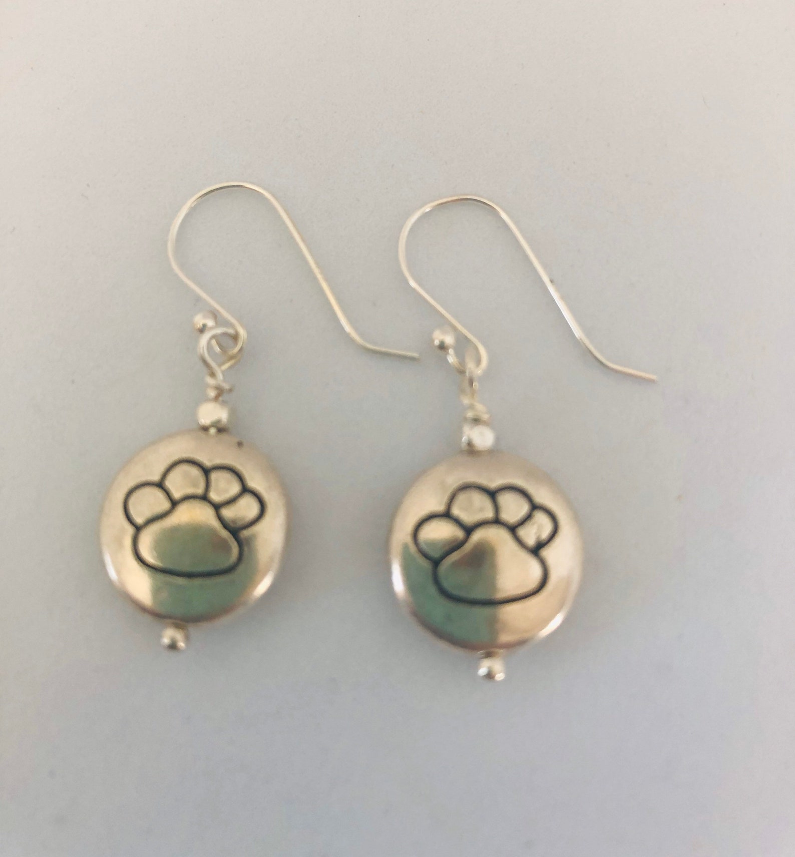 Silver Dog Paw Print Earrings Dog Theme Earrings Pet Etsy