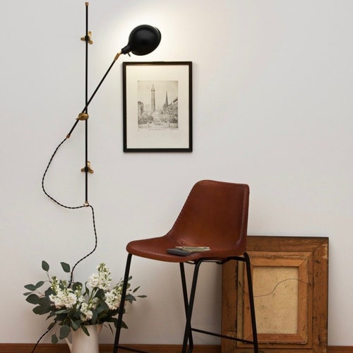 The Black Pole Sconce Articulating Plugin Wall Light Wall Etsy