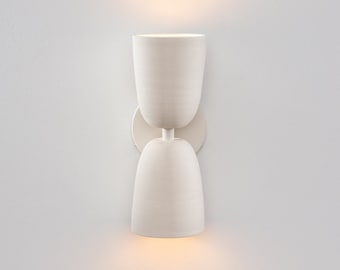 Handmade Ceramic Double Sconce: Cream Porcelain Wall Light, Pacific Northwest