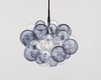 The 31 Bubble Chandelier (22" diameter) in Smoke + Clear Glass • LED lighting • Dining Room Chandelier • Ceiling Light • Bubble Light