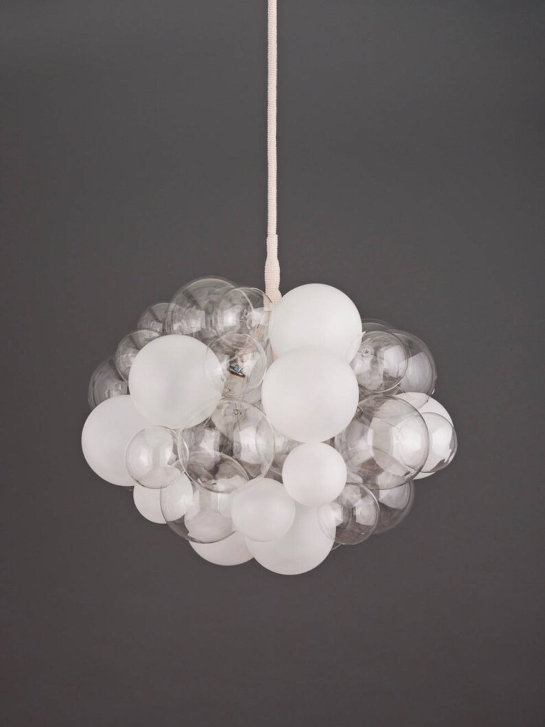 The Semi-Frosted 45 Bubble Chandelier 28 diameter  Cotton Rope Cord