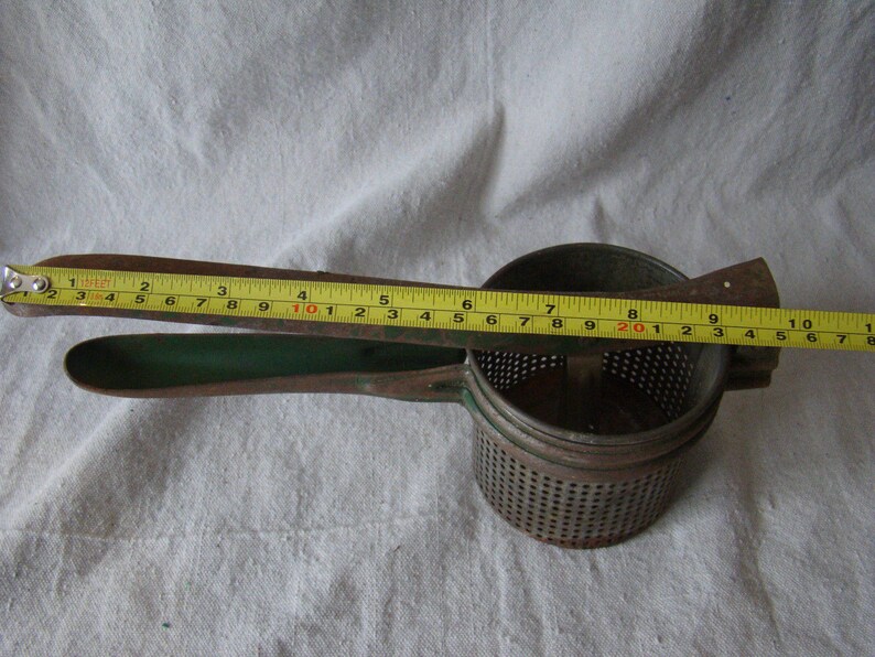 Vintage Green Painted Metal Potato Ricer Masher Press 31639