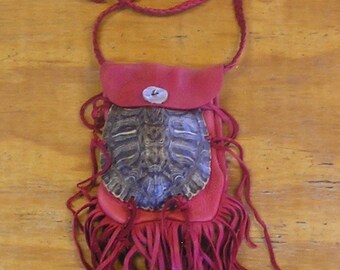 4" Red Ear Slider Turtle Shell & Red Deer Leather Bag