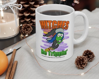 Witches Coffee Mug, Cute Halloween Witches Mug, Witches be trippin', Halloween Witches Mug, cartoon halloween coffee mug,