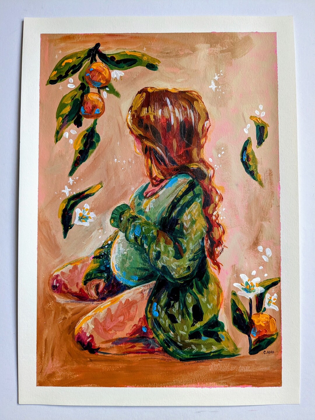 ME AND YOU Original Acrylic Painting by C.adro. Pregnant Portrait