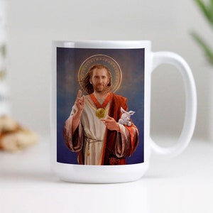 Nicolas Cage Saint Coffee Mug Cup, Saint Nicolas of Cage mug, Nic Cage, religious mug, Saint Nic Coffee, 15oz Ceramic Mug