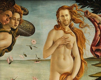 Nic Cage painting, The Birth of Nicolas Cage (after Botticelli), Open Edition X-Large print