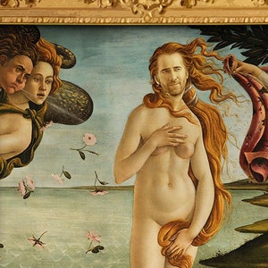 Nic Cage painting, The Birth of Nicolas Cage after Botticelli, Open Edition X-Large print image 1