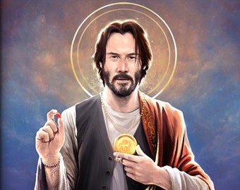 Keanu Reeves painting, Saint Keanu of Reeves, Open Edition large print