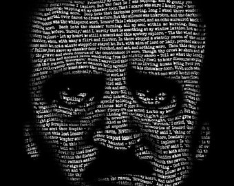 Edgar Allan Poe, Nevermore, Text Portrait, Open Edition small print